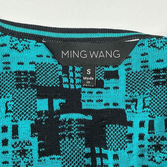 Ming Wang Cardigan Size S Turquoise Black Artsy Print Quiet Luxury Art-to-Wear - Picture 9 of 13